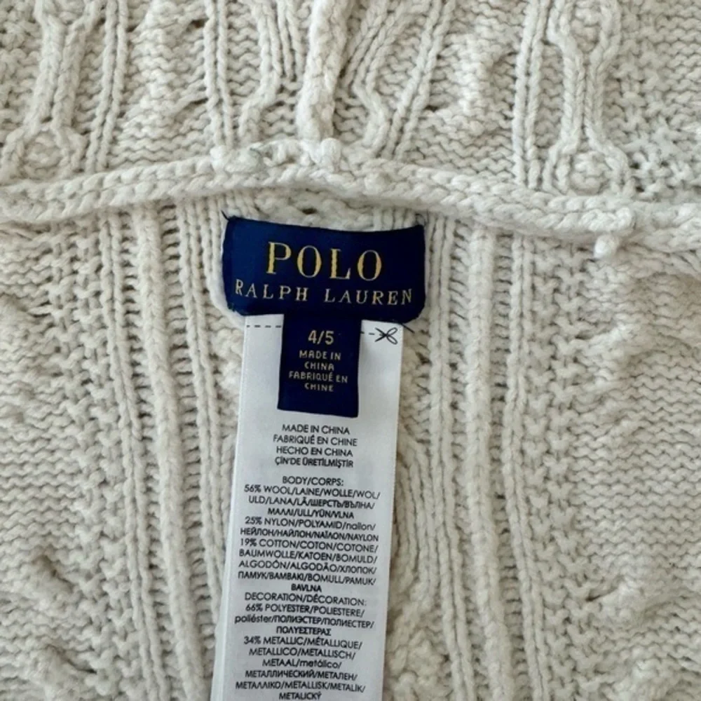 Polo Ralph‎ Lauren Girls Ivory Wool Blend Cable Knit Hooded Poncho Size 4/5